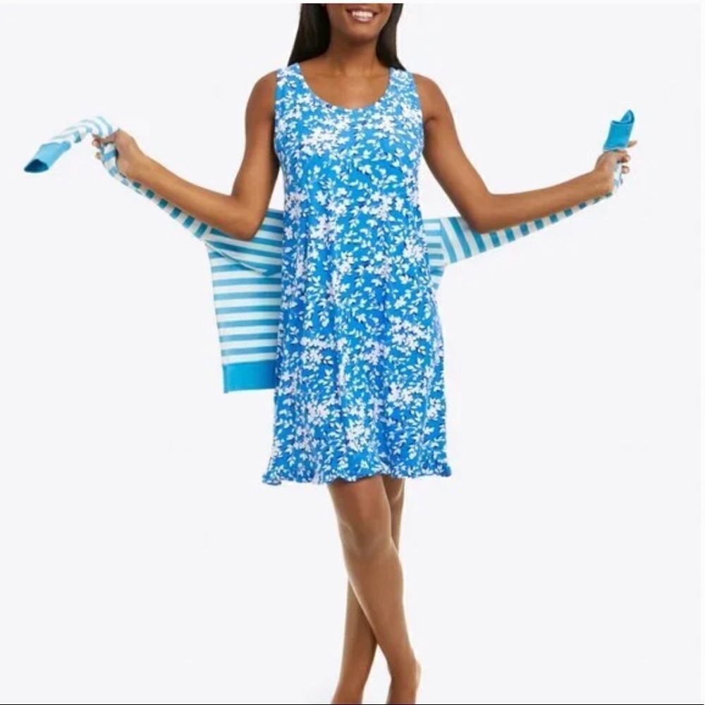 Draper James Blue Shadow Floral Ruffle Nightgown